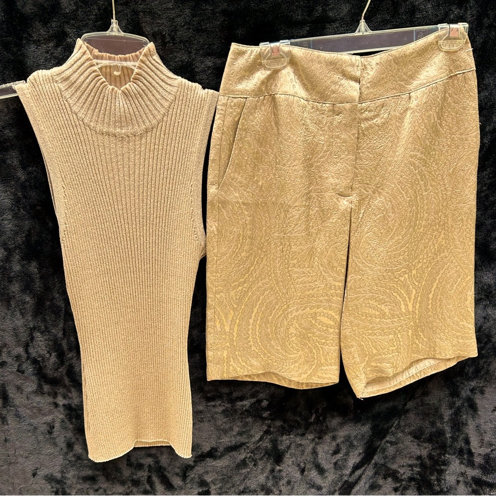 Terry Lewis Sleeveless Mock Neck Tank with Gold Central Falls Gold Shorts